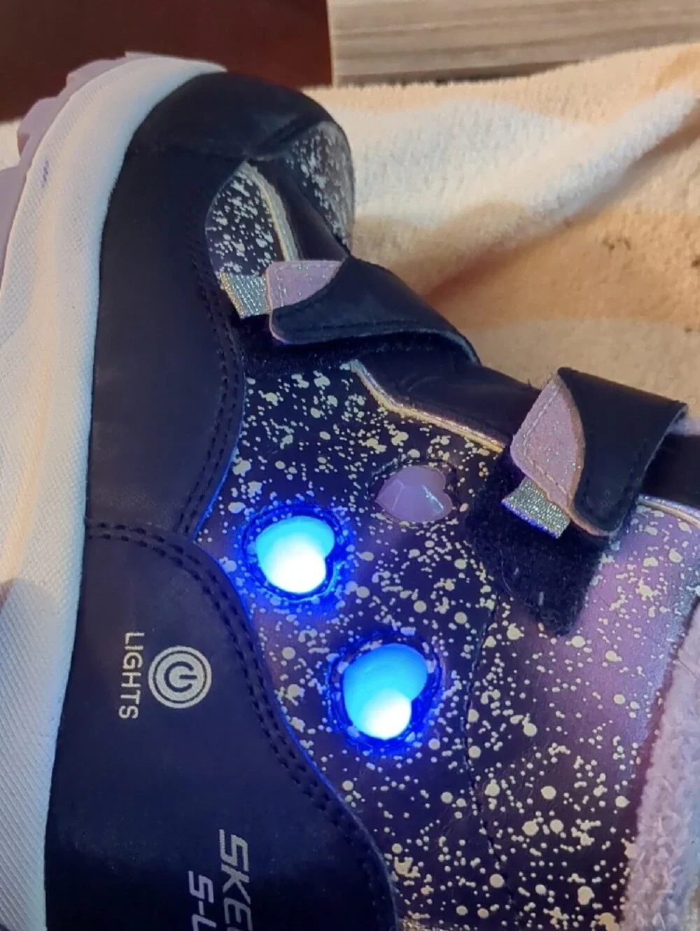 Skechers Kids Black and Purple Glitter Waterproof Boots